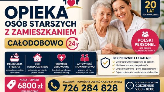 Całodobowa opieka z zamieszkaniem dla osób starszych - cała Polska