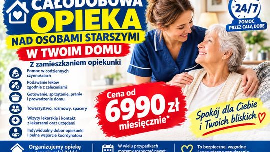 Opiekunka zamieszka w domu osoby starszej - opieka 24h - od 6990 zł miesięcznie