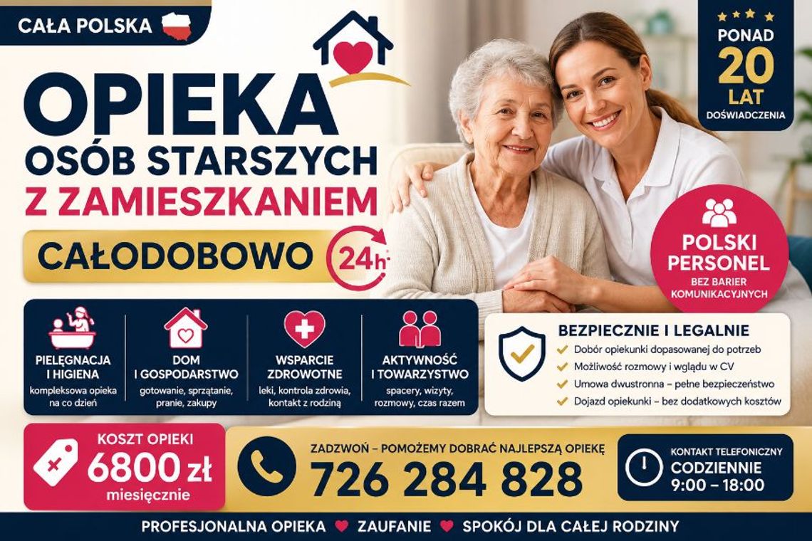 Całodobowa opieka z zamieszkaniem dla osób starszych - cała Polska