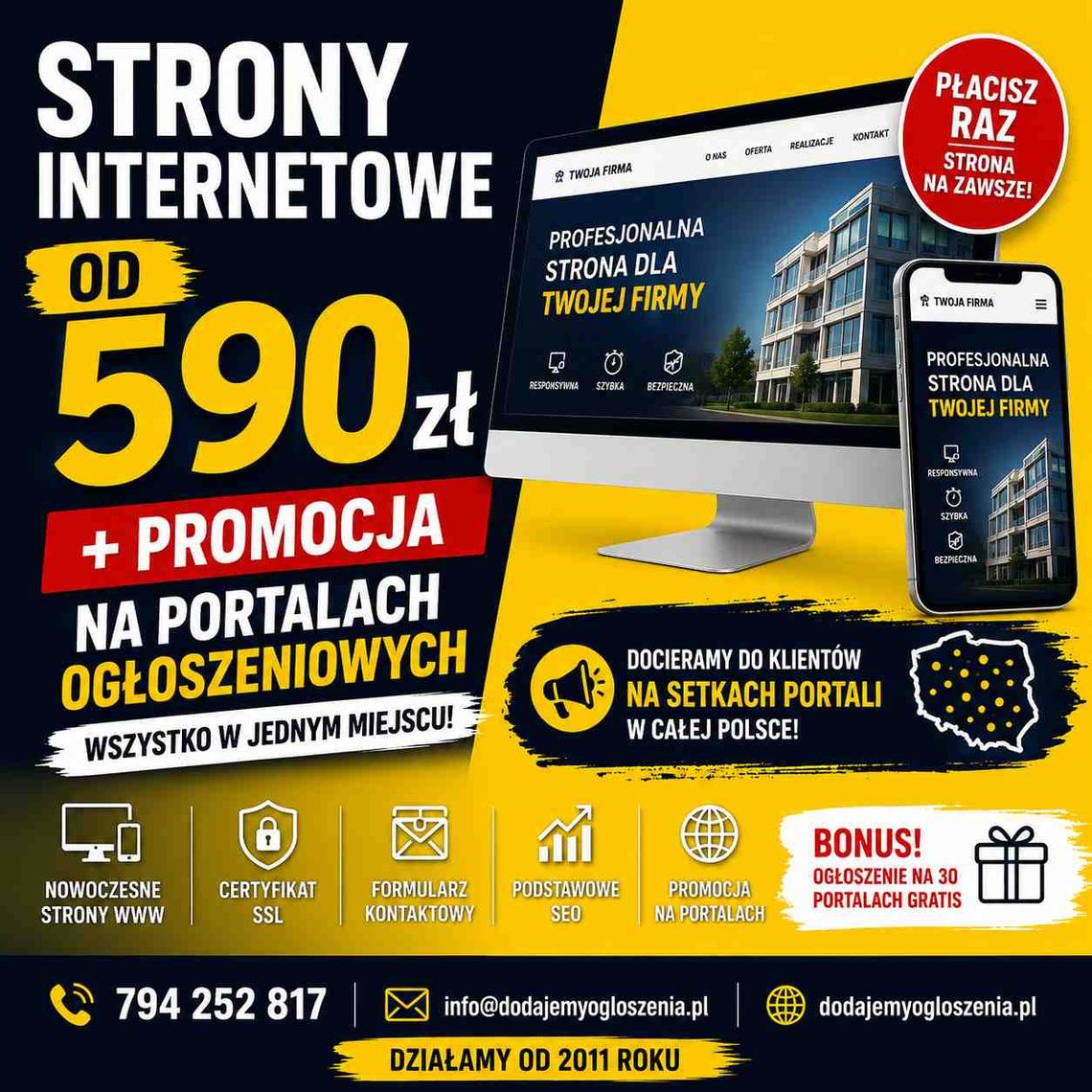 Strony WWW od 590 PLN TANIO + projekt wstępny za darmo