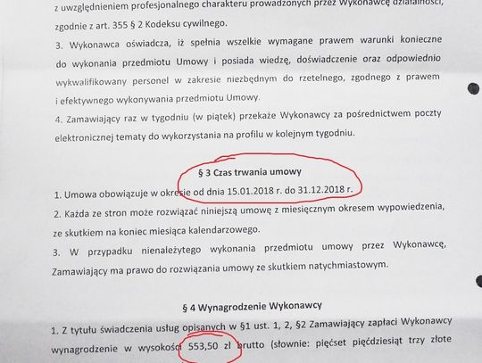 Umowa firmy E. Małys-Niczypor z Gminą Oleśnica na prowadzenie Facebooka na cały rok 2018